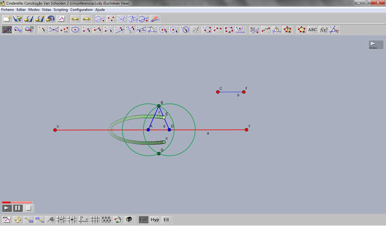 3.3. MÉTODO DE VAN SCHOOTEN 2 Como construir uma elipse através do método de Van Schooten 2: Construímos um segmento de reta [XY]; Construímos um segmento [PQ] que vai determinar o raio de duas