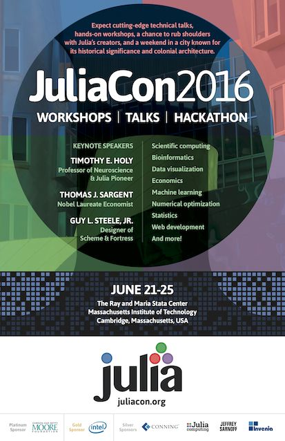 JuliaCon Conferência anual sobre Julia Teve sua terceira edição em Junho de 2016 Workshops,