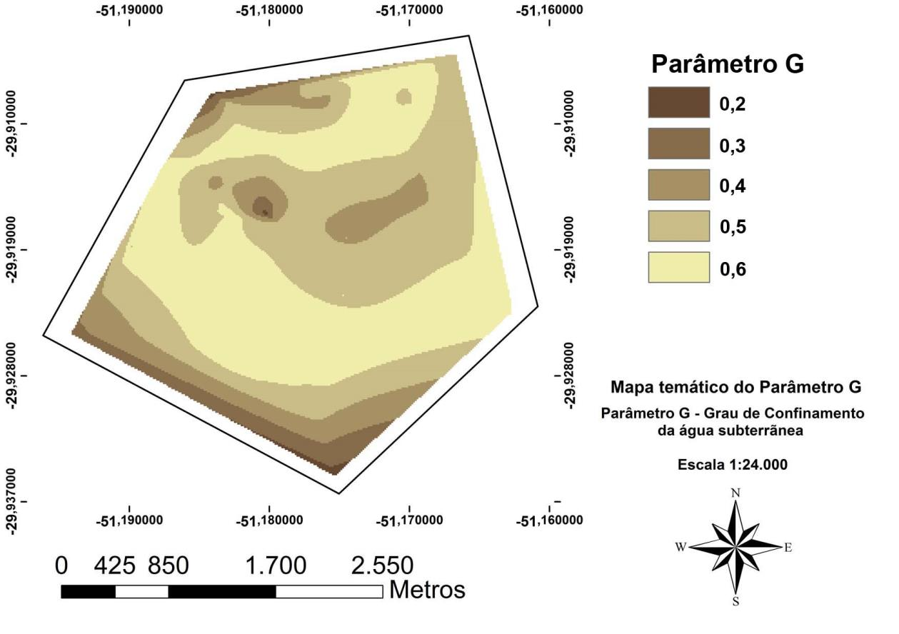 Avaliação da vulnerabilidade de aquíferos localizados na região central de Canoas RS Figura 8 - Mapa temático do parâmetro G Figure 8 -