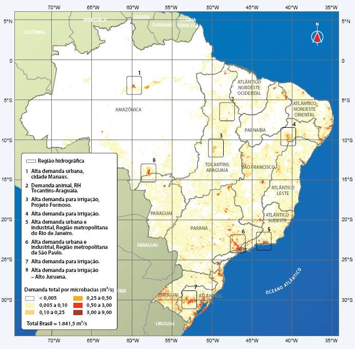 Valores das Demandas Consuntivas no Brasil segundo os