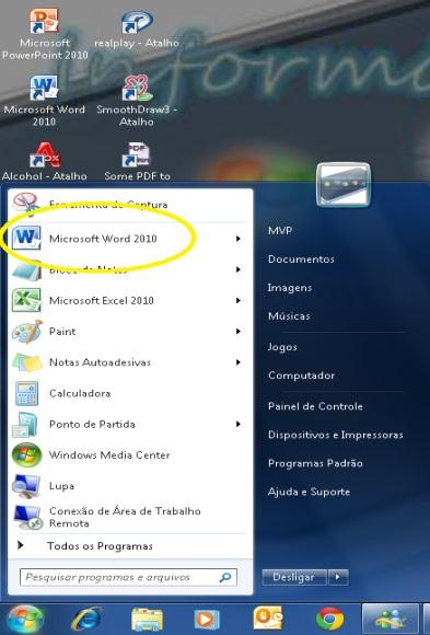 Como abrir o Microsoft WORD 2010 Existem várias formas de acessar o Word 2010 em um computador.