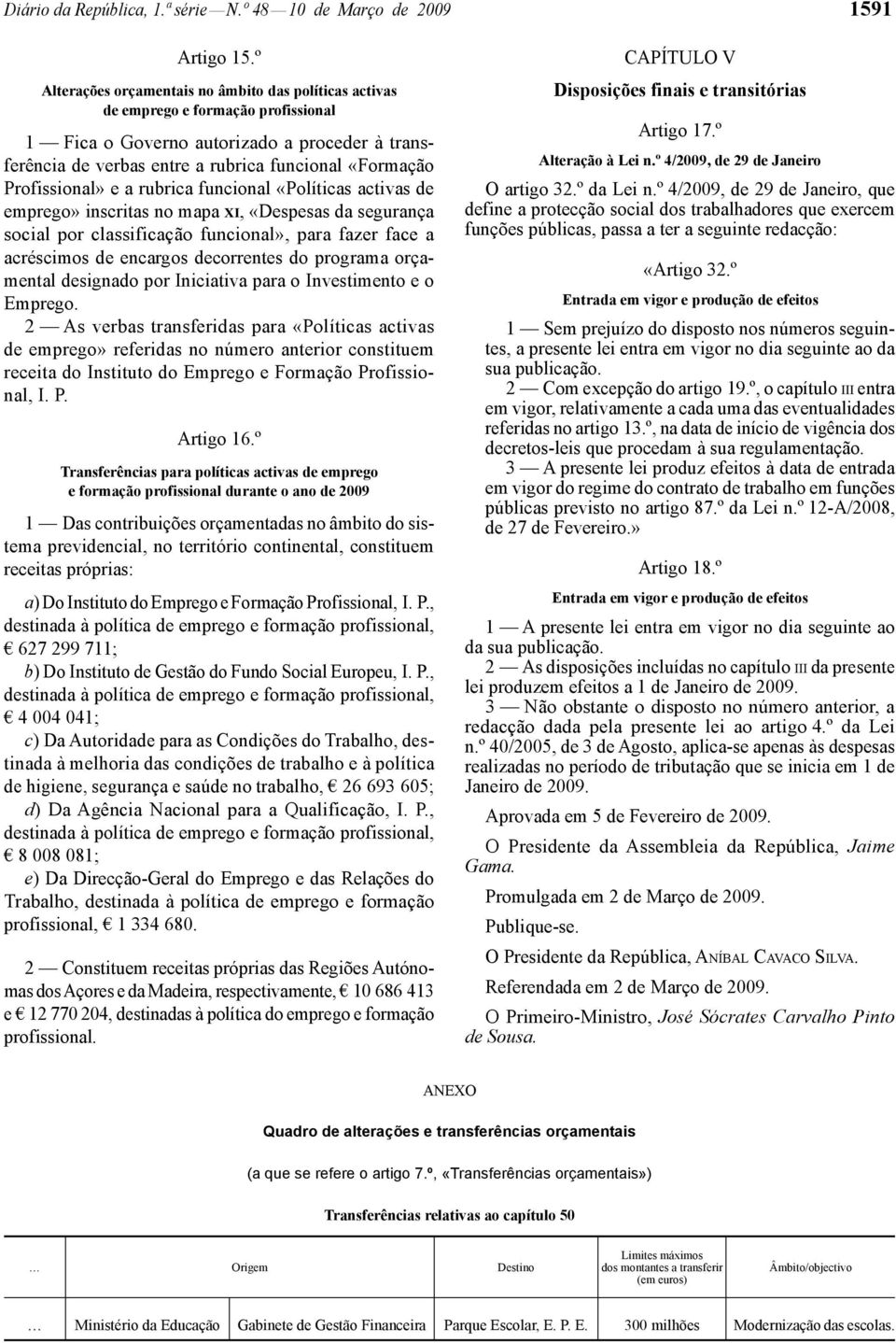 Profissional» e a rubrica funcional «Políticas activas de emprego» inscritas no mapa XI, «Despesas da segurança social por classificação funcional», para fazer face a acréscimos de encargos