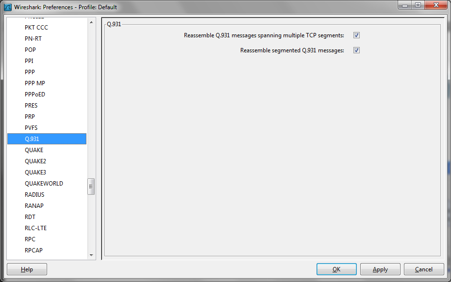 3. Sobre o menu Edit Preferences seleccionar a opção Protocols e escolher Q.931, verificar que a opção Desegment all Q.931 messages spanning multiple TCP segments está activa. 4.