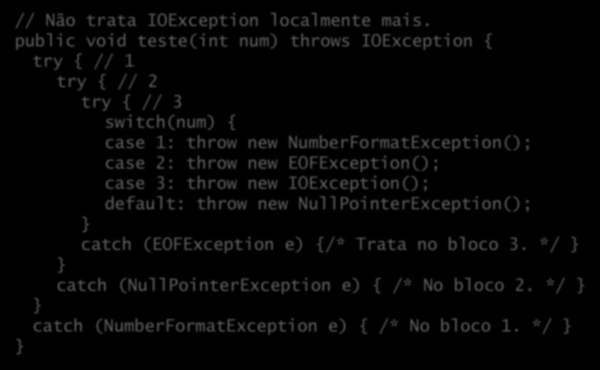 Propagação para fora do método // Não trata IOException localmente mais.