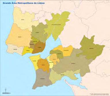 AML - Enquadramento GRANDE ÁREA METROPOLITANA DE LISBOA 18 Municípios -a maior concentração demográfica do País 2.808.414 habitantes (estimativa 2007 -¼ da Pop. Portuguesa) 564.