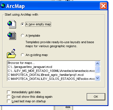 12 Manual para geração de arquivo georreferenciado de pontos e sua transformação geográfica 8º Passo Para visualizar o dado no ArcView, abra o programa e selecione > new empty map.