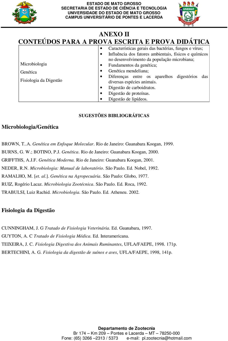 Digestão de proteínas. Digestão de lipídeos. Microbiologia/Genética SUGESTÕES BIBLIOGRÁFICAS BROWN, T..A. Genética em Enfoque Molecular. Rio de Janeiro: Guanabara Koogan, 1999. BURNS, G. W.