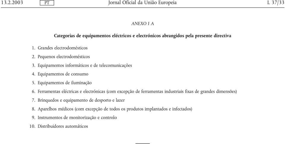 Ferramentas eléctricas e electrónicas (com excepção de ferramentas industriais fixas de grandes dimensões) 7.