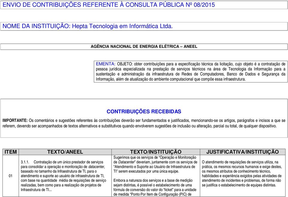 serviços técnicos na área de Tecnologia da Informação para a sustentação e administração da infraestrutura de Redes de Computadores, Banco de Dados e Segurança da Informação, além de atualização do