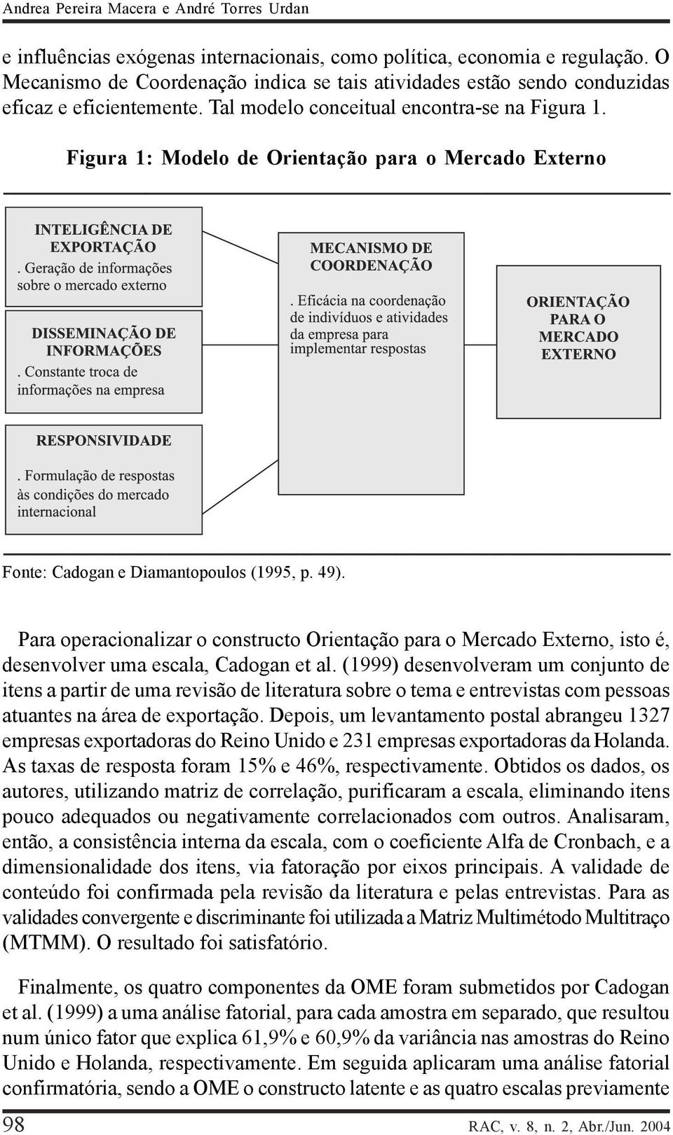 Figura 1: Modelo de Orientação para o Mercado Externo Fonte: Cadogan e Diamantopoulos (1995, p. 49).