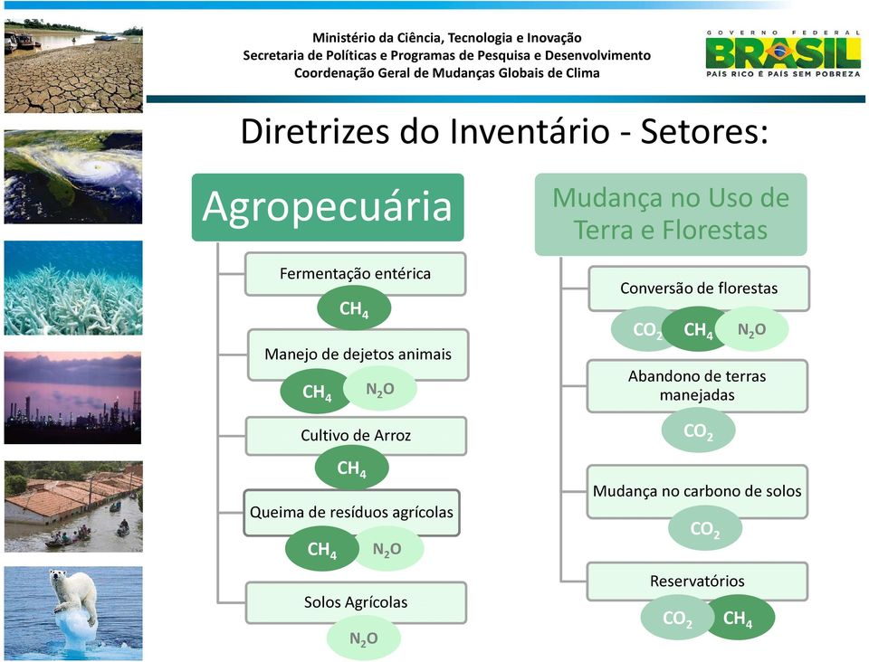 Solos Agrícolas N 2 O Mudança no Uso de Terra e Florestas Conversão de florestas CO 2