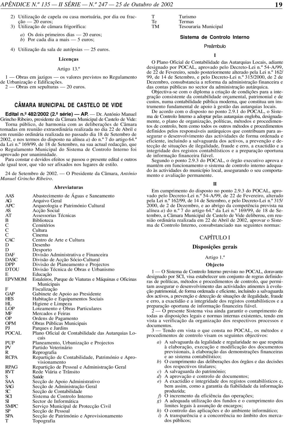 CÂMARA MUNICIPAL DE CASTELO DE VIDE Edital n.º 482/2002 (2.ª série) AP. Dr.
