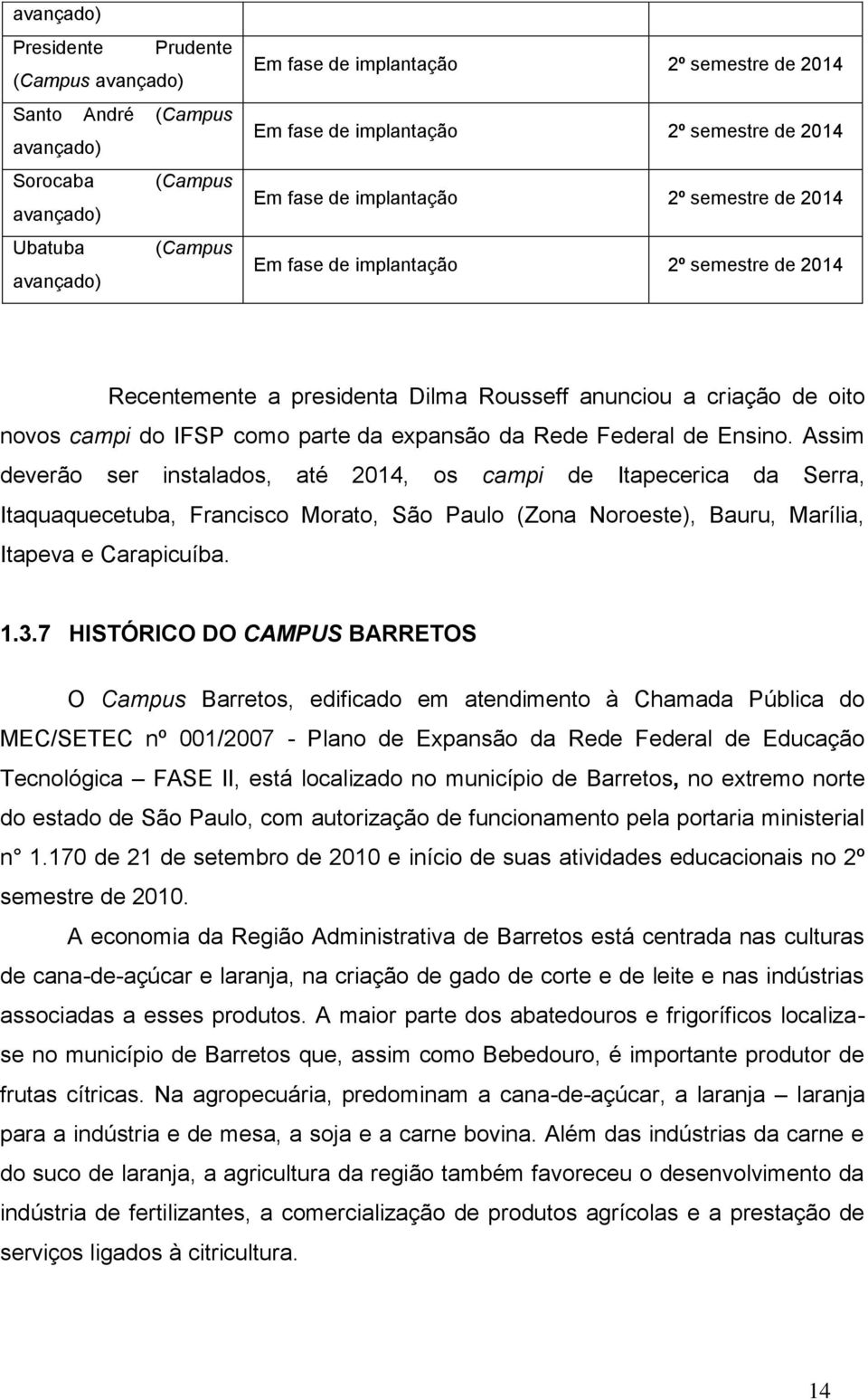 parte da expansão da Rede Federal de Ensino.