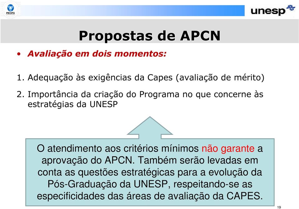 Importância da criação do Programa no que concerne às estratégias da UNESP O atendimento aos critérios