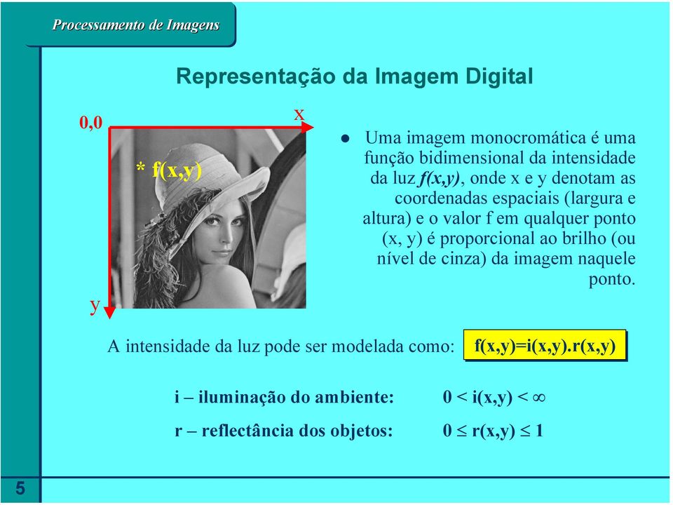 qualquer ponto (x, y) é proporcional ao brilho (ou nível de cinza) da imagem naquele ponto.