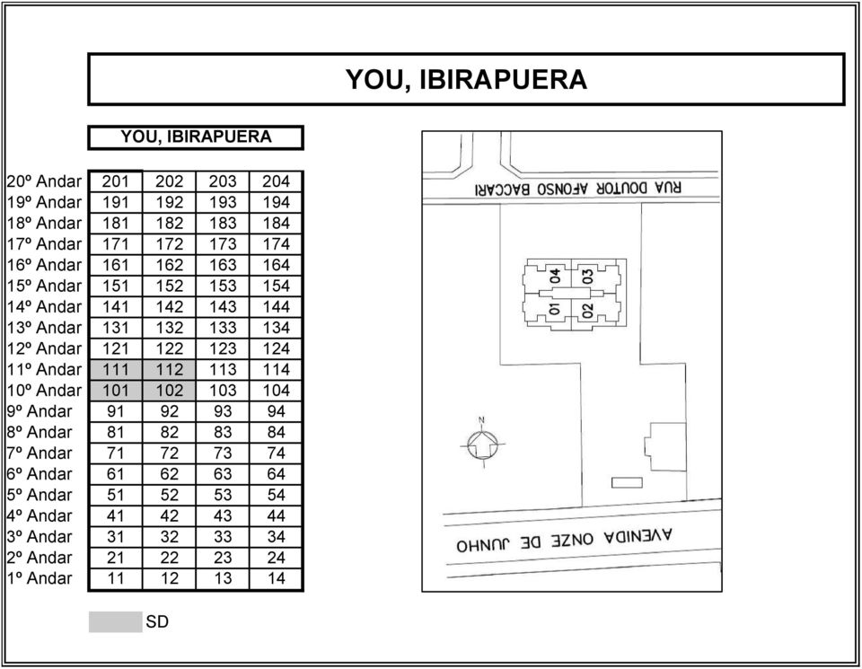 122 123 124 11º Andar 111 112 113 114 10º Andar 101 102 103 104 9º Andar 91 92 93 94 8º Andar 81 82 83 84 7º Andar 71 72 73 74