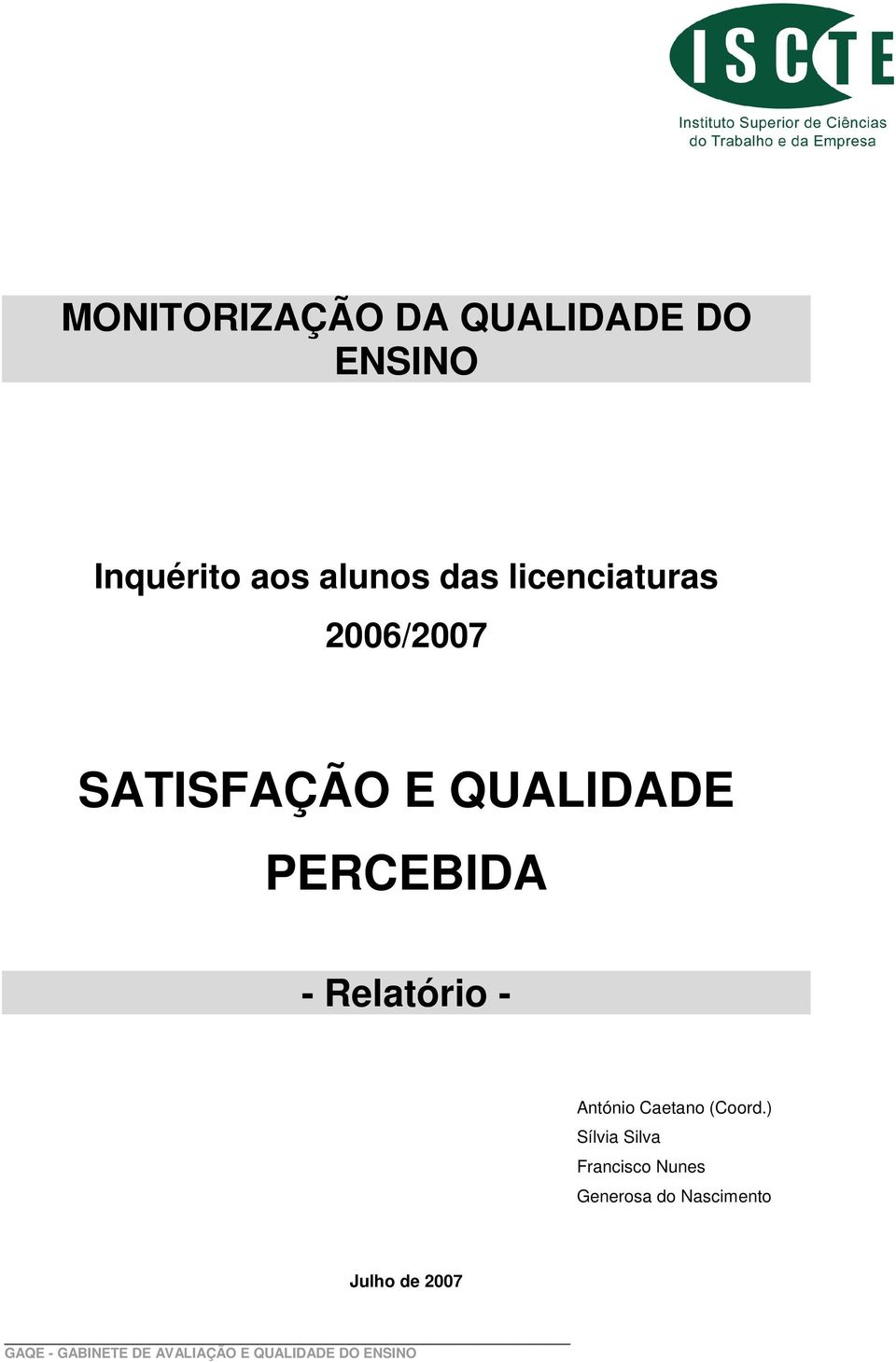 QUALIDADE PERCEBIDA - Relatório - António Caetano