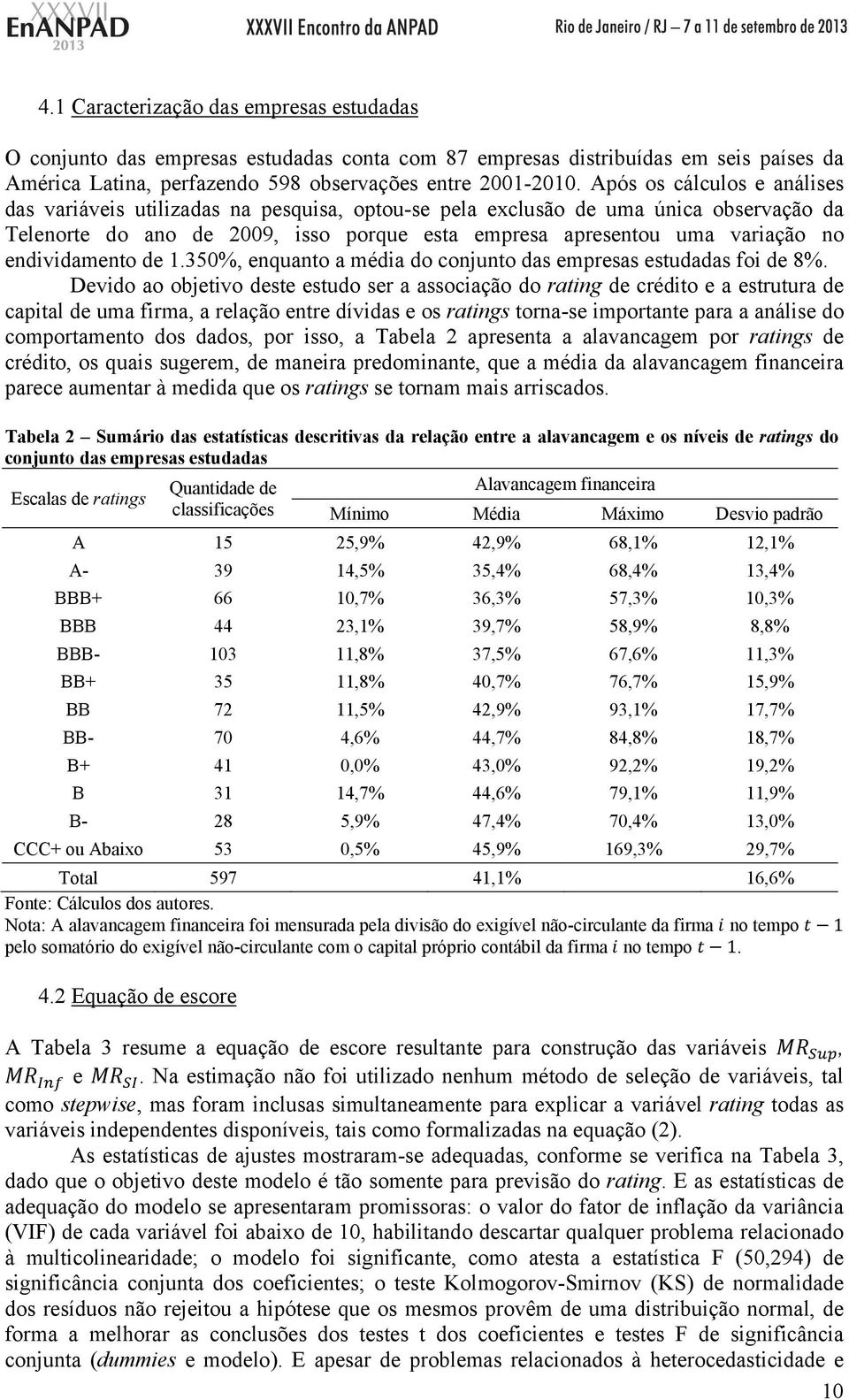 endividamento de 1.350%, enquanto a média do conjunto das empresas estudadas foi de 8%.