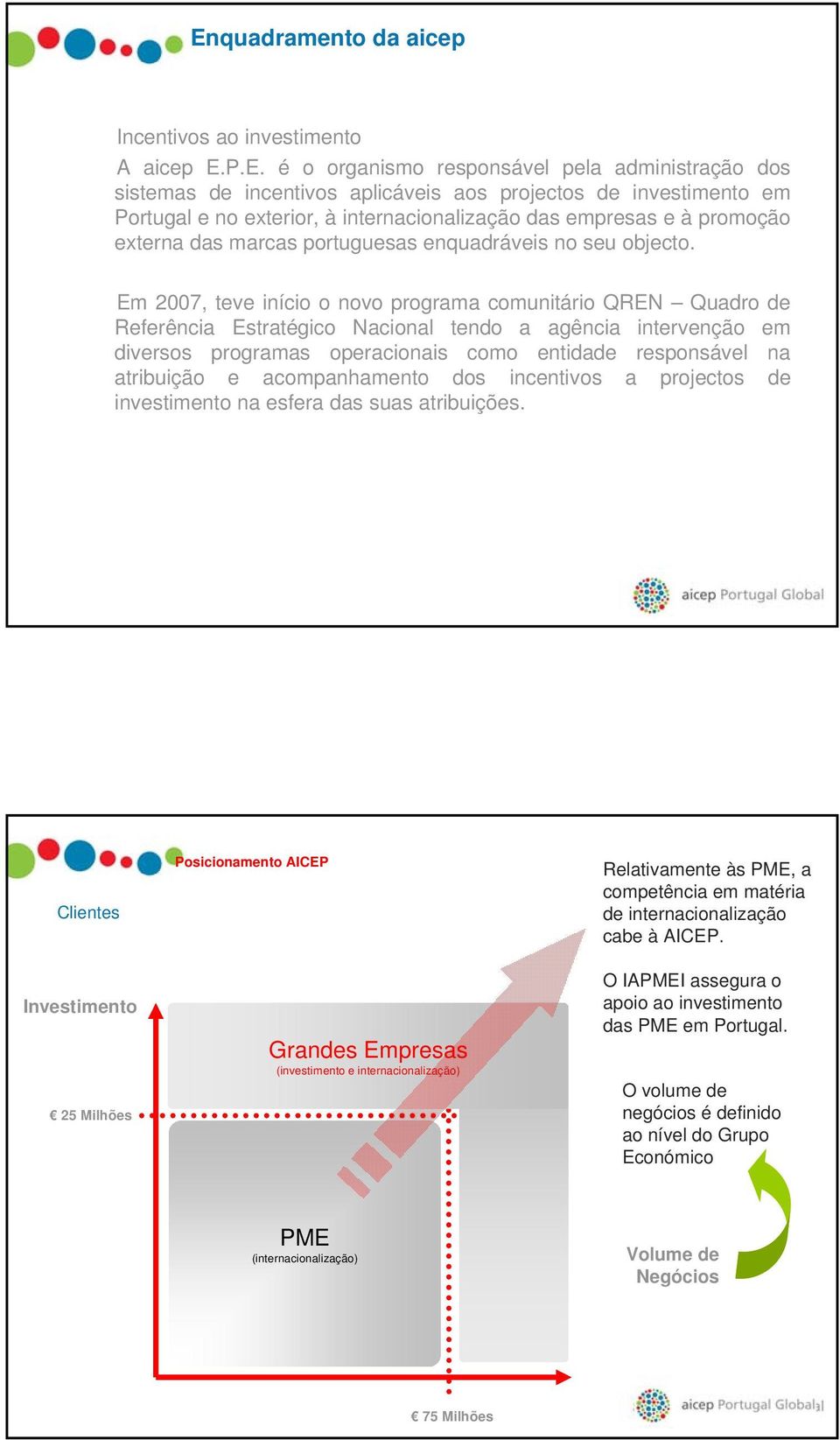 Em 2007, teve início o novo programa comunitário QREN Quadro de Referência Estratégico Nacional tendo a agência intervenção em diversos programas operacionais como entidade responsável na atribuição