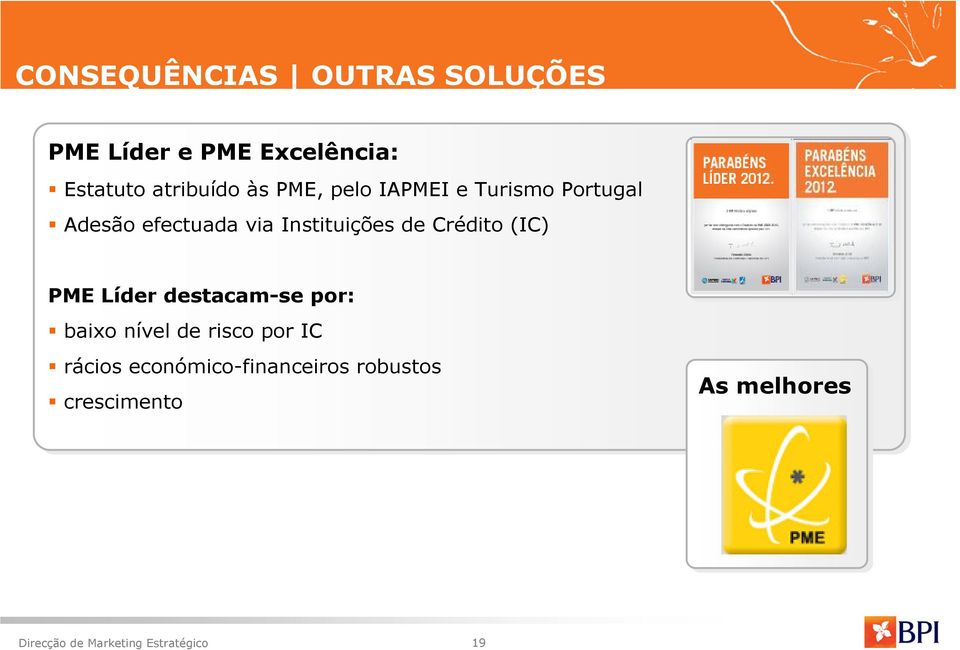 Instituições de Crédito (IC) PME Líder destacam-se por: baixo nível de