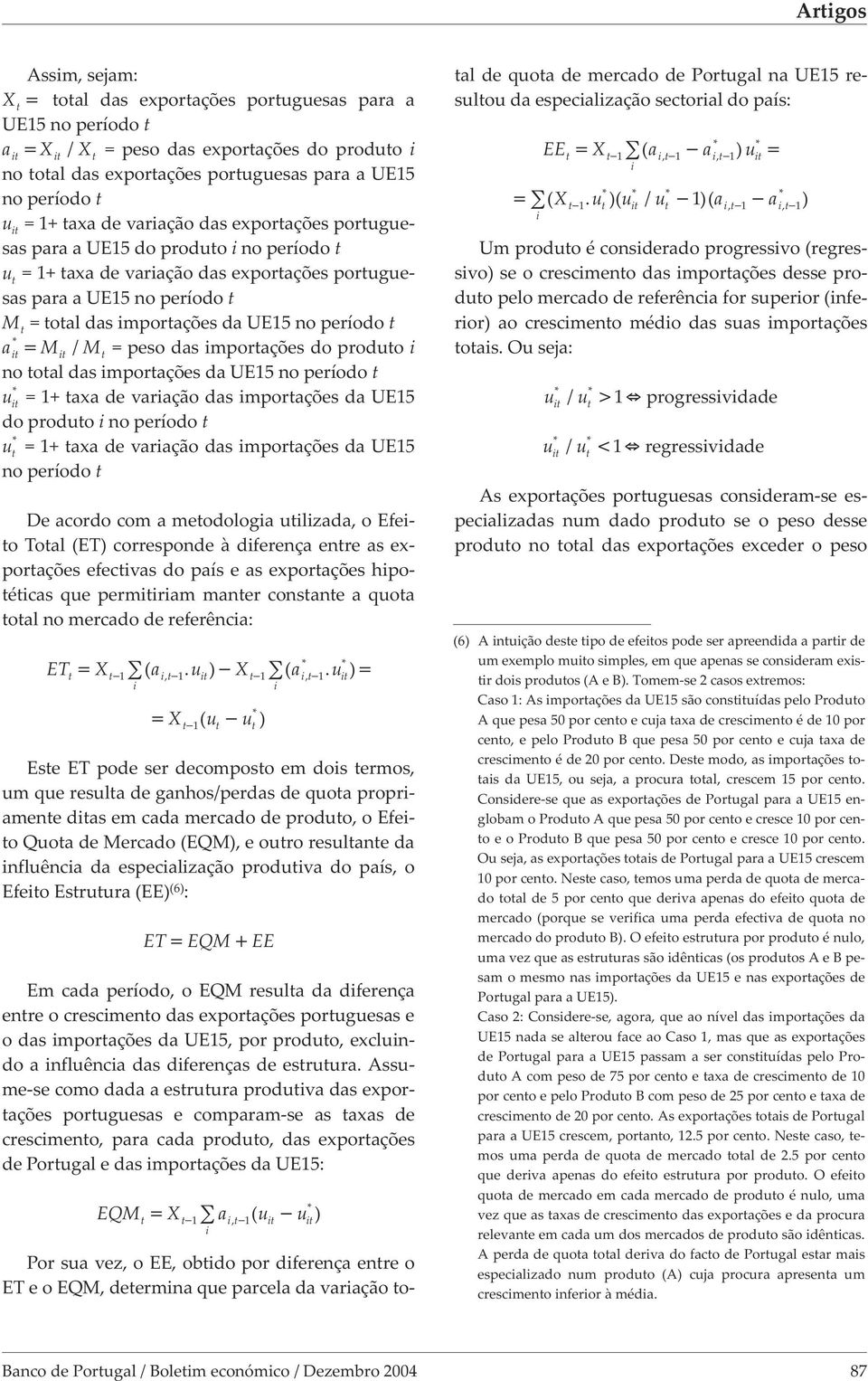 no período t * ait Mit / Mt = peso das importações do produto i no total das importações da UE15 no período t * u it = 1+ taxa de variação das importações da UE15 do produto i no período t * u t = 1+