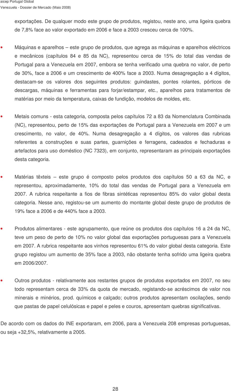 Venezuela em 2007, embora se tenha verificado uma quebra no valor, de perto de 30%, face a 2006 e um crescimento de 400% face a 2003.