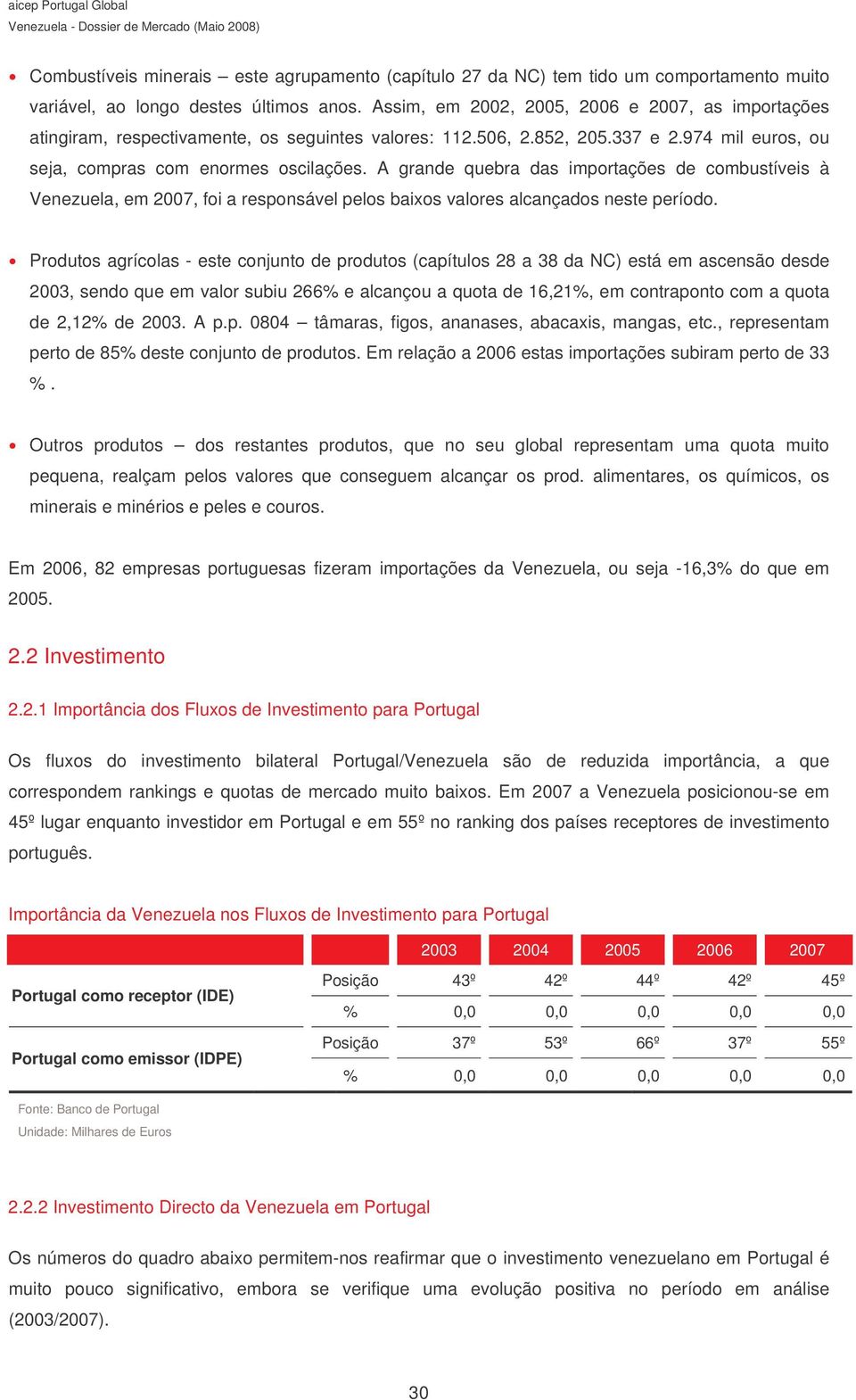 A grande quebra das importações de combustíveis à Venezuela, em 2007, foi a responsável pelos baixos valores alcançados neste período.