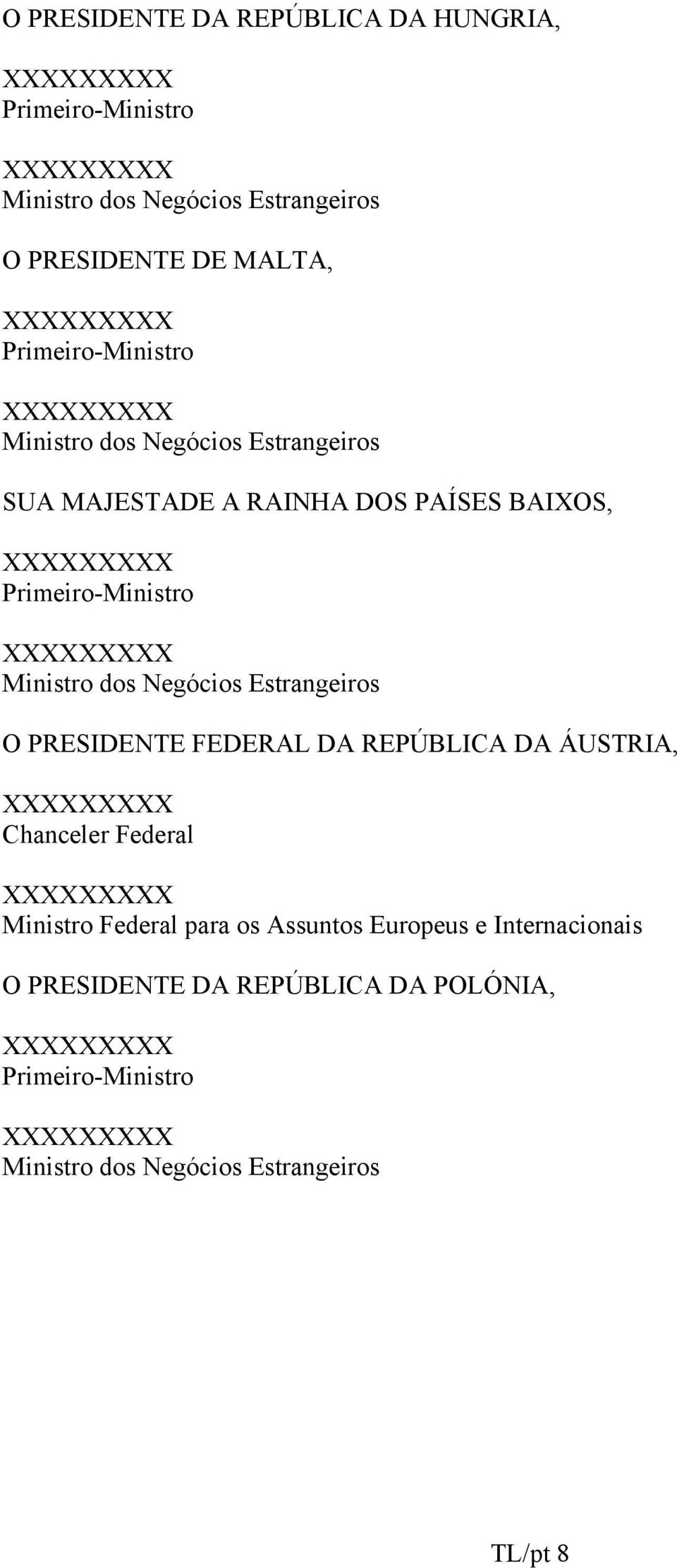 Ministro dos Negócios Estrangeiros O PRESIDENTE FEDERAL DA REPÚBLICA DA ÁUSTRIA, XXXXXXXXX Chanceler Federal XXXXXXXXX Ministro Federal para os