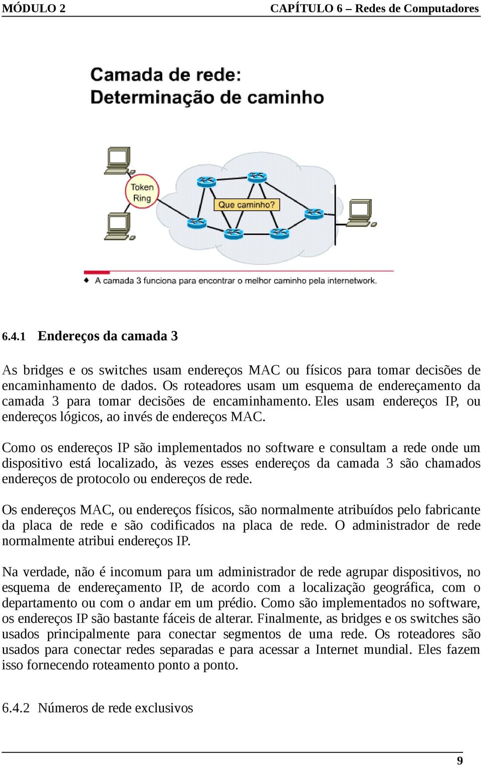 Como os endereços IP são implementados no software e consultam a rede onde um dispositivo está localizado, às vezes esses endereços da camada 3 são chamados endereços de protocolo ou endereços de