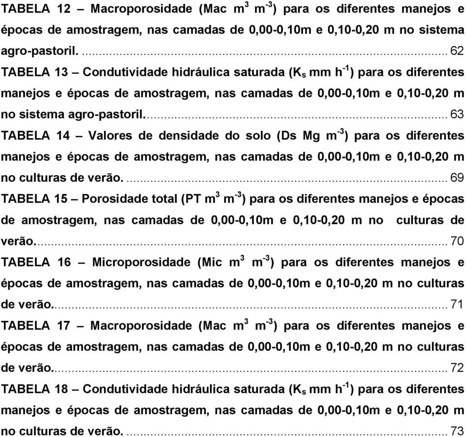 .. 63 TABELA 14 Vlores de densidde do solo (Ds Mg m -3 ) pr os diferentes mnejos e épocs de mostrgem, ns cmds de 0,00-0,10m e 0,10-0,20 m no culturs de verão.