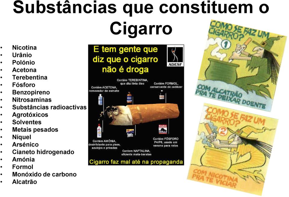 Substâncias radioactivas Agrotóxicos Solventes Metais pesados