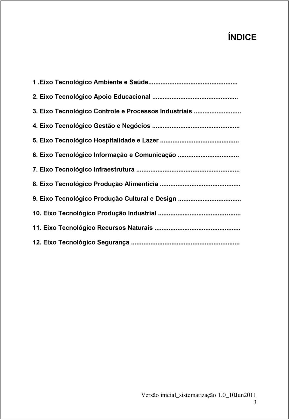 Eixo Tecnológico Hospitalidade e Lazer... 6. Eixo Tecnológico Informação e Comunicação... 7. Eixo Tecnológico Infraestrutura... 8.