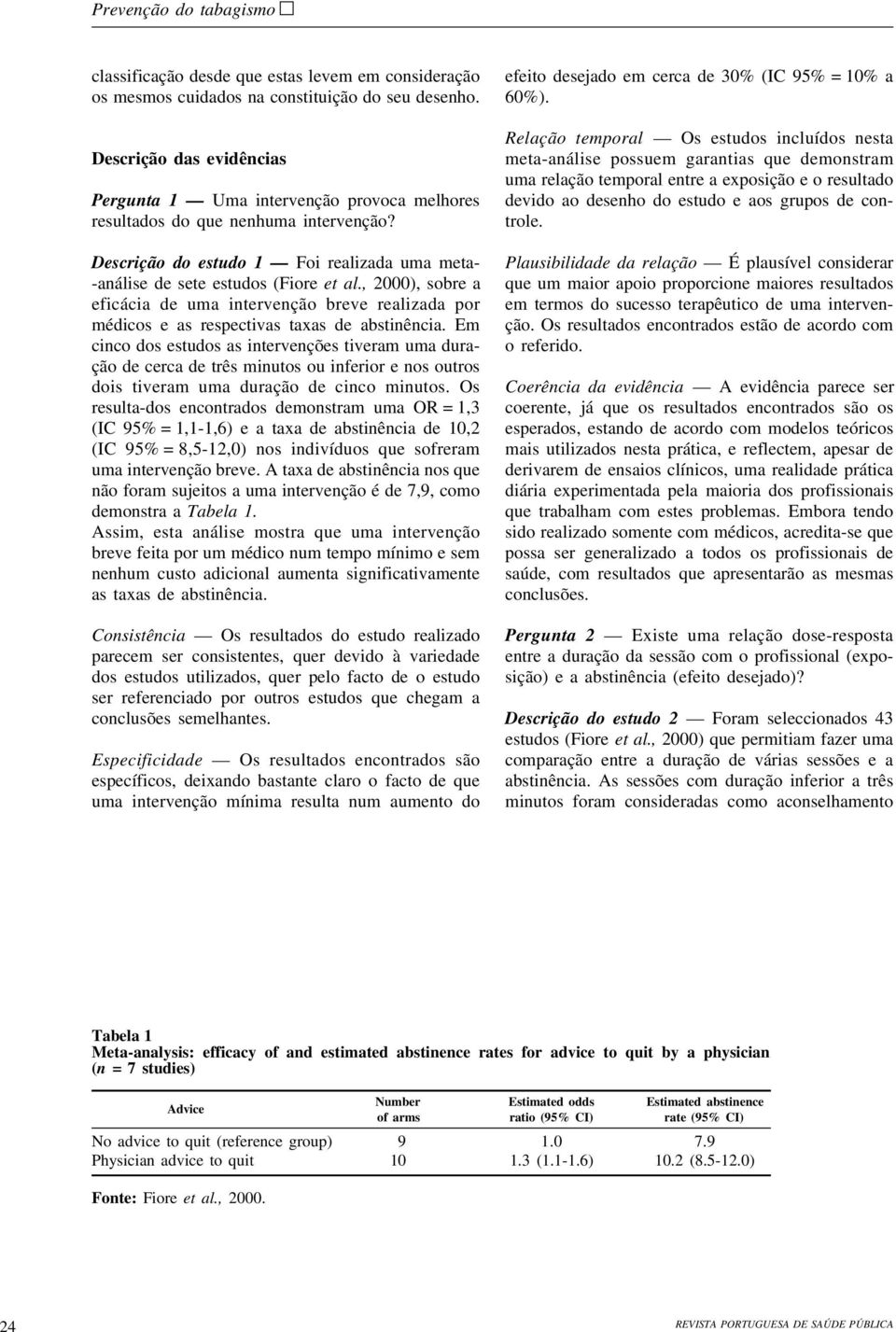 , 2000), sobre a eficácia de uma intervenção breve realizada por médicos e as respectivas taxas de abstinência.