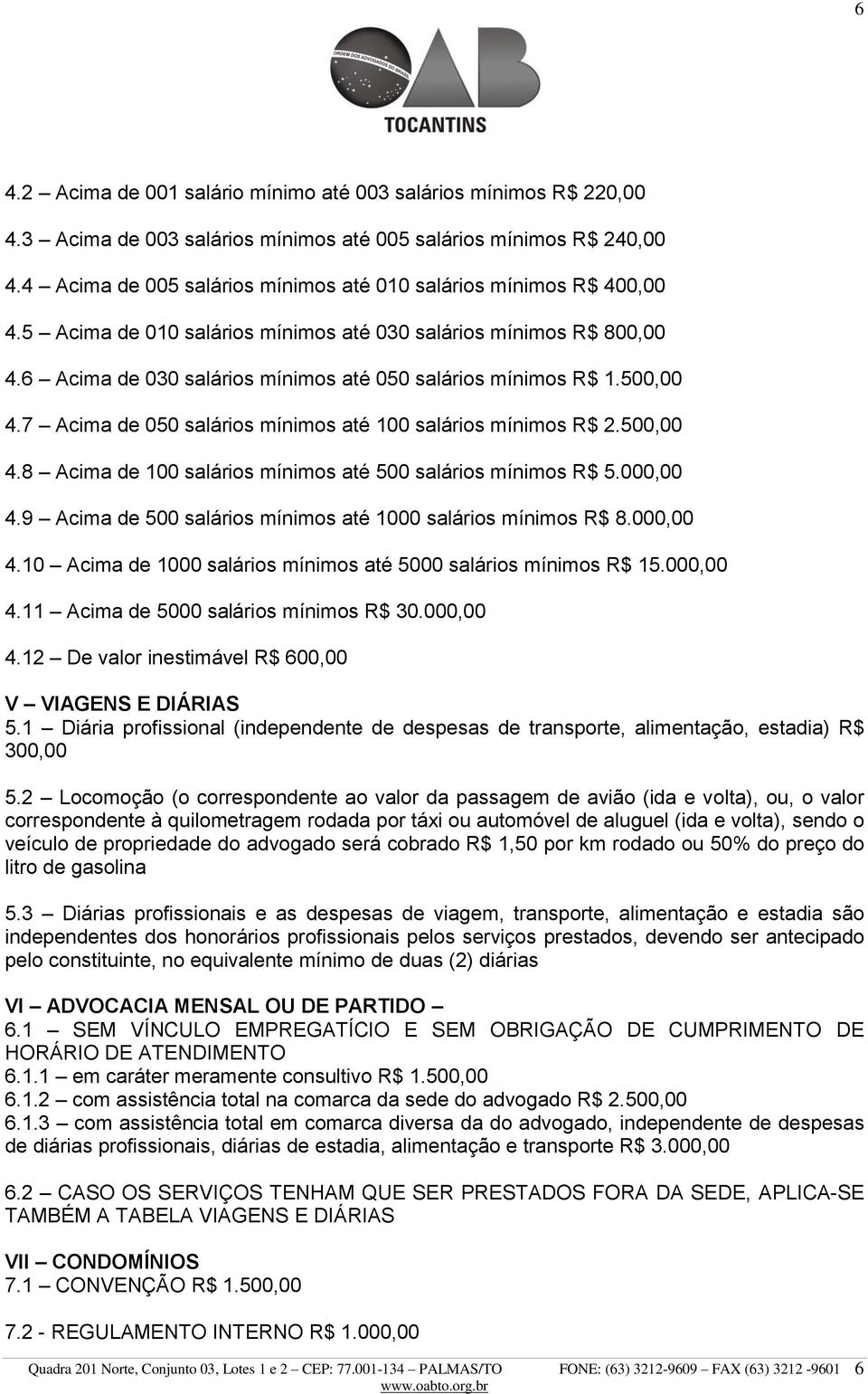 500,00 4.7 Acima de 050 salários mínimos até 100 salários mínimos R$ 2.500,00 4.8 Acima de 100 salários mínimos até 500 salários mínimos R$ 5.000,00 4.