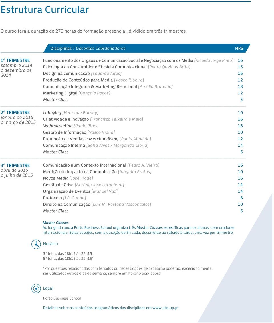 Consumidor e Eficácia Comunicacional [Pedro Quelhas Brito] Design na comunicação [Eduardo Aires] Produção de Conteúdos para Media [Vasco Ribeiro] Comunicação Integrada & Marketing Relacional [Amélia