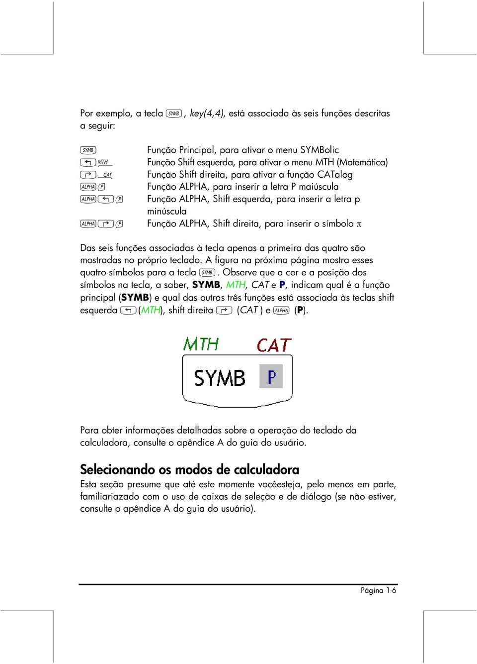 direita, para inserir o símbolo π Das seis funções associadas à tecla apenas a primeira das quatro são mostradas no próprio teclado.