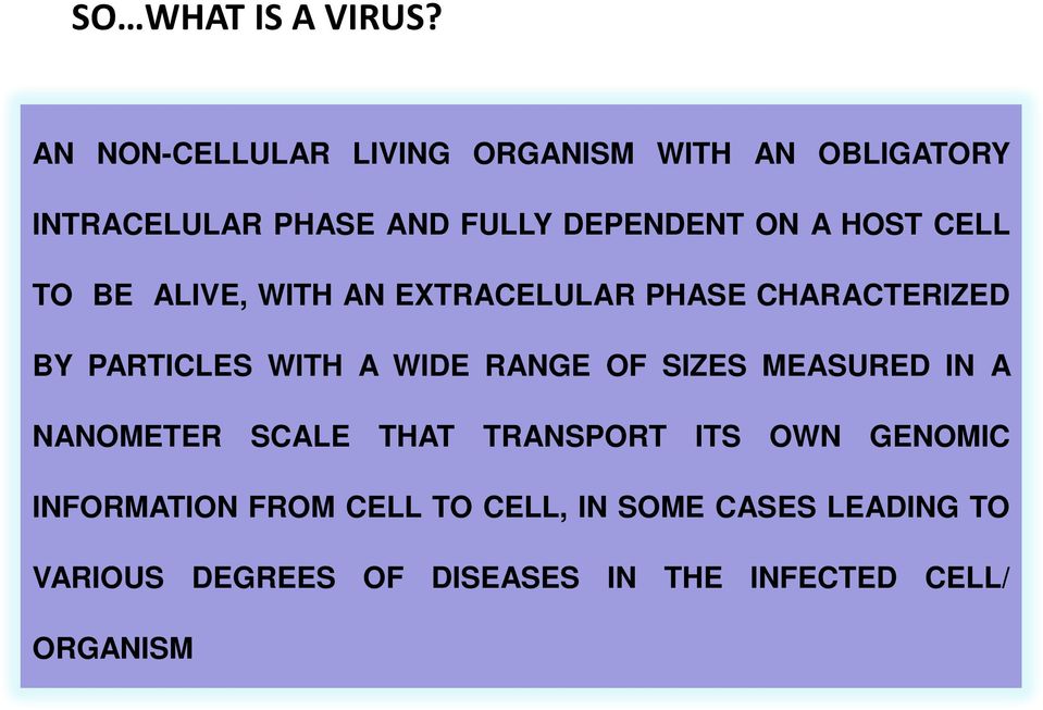 HOST CELL TO BE ALIVE, WITH AN EXTRACELULAR PHASE CHARACTERIZED BY PARTICLES WITH A WIDE RANGE OF