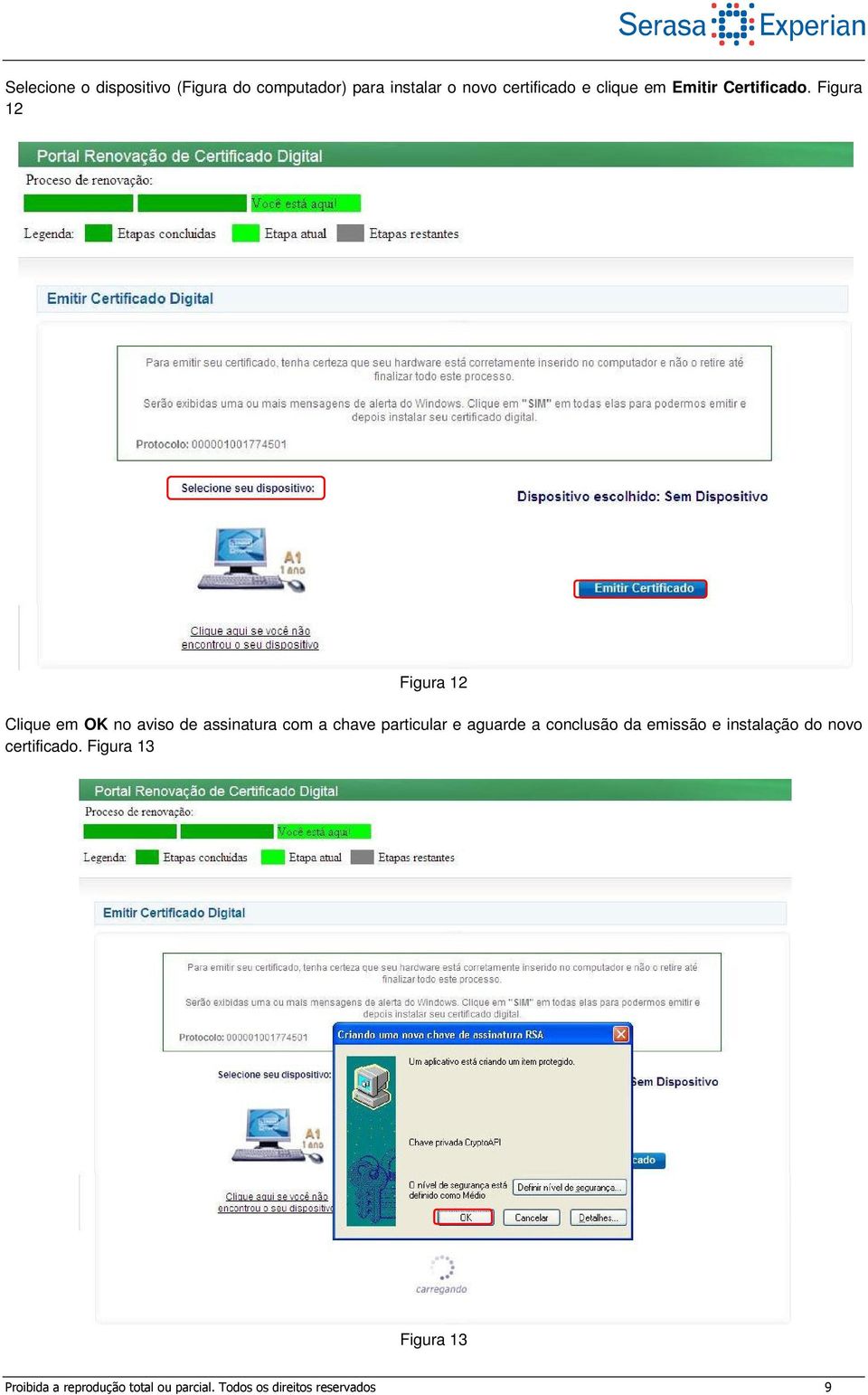 Figura 12 Figura 12 Clique em OK no aviso de assinatura com a chave particular e