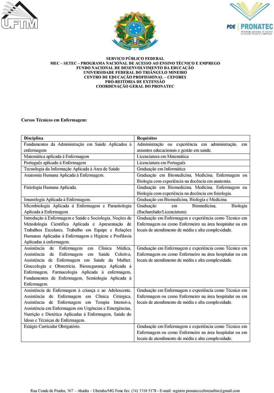 Introdução à Enfermagem e Saúde e Sociologia, Noções de Metodologia Cientifica Aplicada e Apresentação de Trabalhos Escolares, Trabalho em Equipe e Relações Humanas Aplicadas à Enfermagem e Higiene e