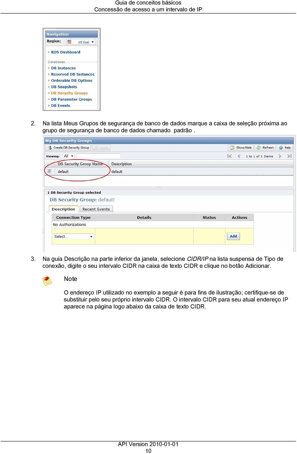 Na guia Descrição na parte inferior da janela, selecione CIDR/IP na lista suspensa de Tipo de conexão, digite o seu intervalo CIDR na caixa de texto