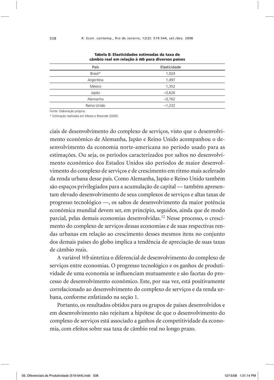 1,232 Fonte: Elaboração própria. * Estimação realizada em Matos e Resende (2005).