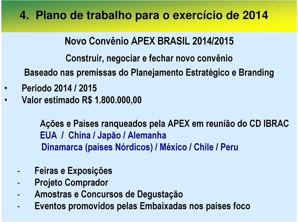 000,00 Ações e Países ranqueados pela APEX em reunião do CD IBRAC EUA / China / Japão / Alemanha Dinamarca (países