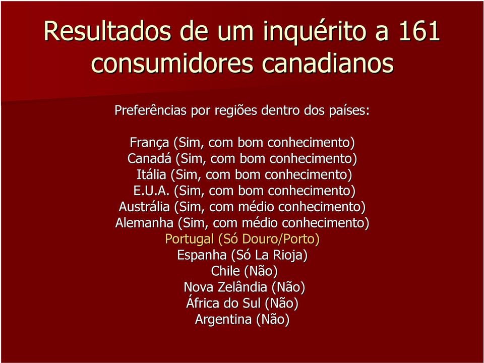 (Sim, com bom conhecimento) Austrália (Sim, com médio m conhecimento) Alemanha (Sim, com médio m conhecimento)