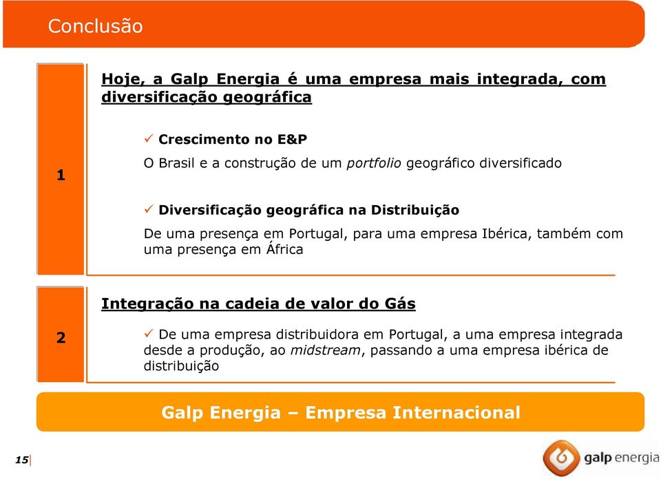 empresa Ibérica, também com uma presença em África Integração na cadeia de valor do Gás 2 De uma empresa distribuidora em Portugal,