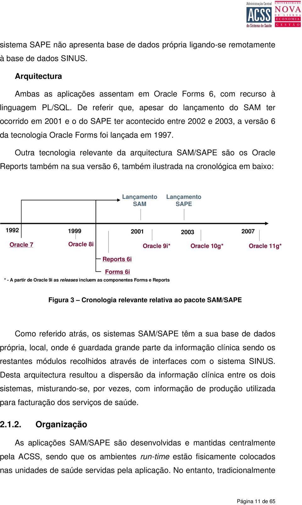 Outra tecnologia relevante da arquitectura SAM/SAPE são os Oracle Reports também na sua versão 6, também ilustrada na cronológica em baixo: Lançamento SAM Lançamento SAPE 1992 1999 2001 2003 2007