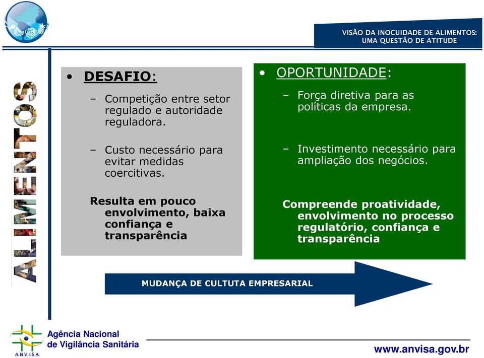 Resulta em pouco envolvimento, baixa confiança e transparência OPORTUNIDADE: Força diretiva para as políticas da