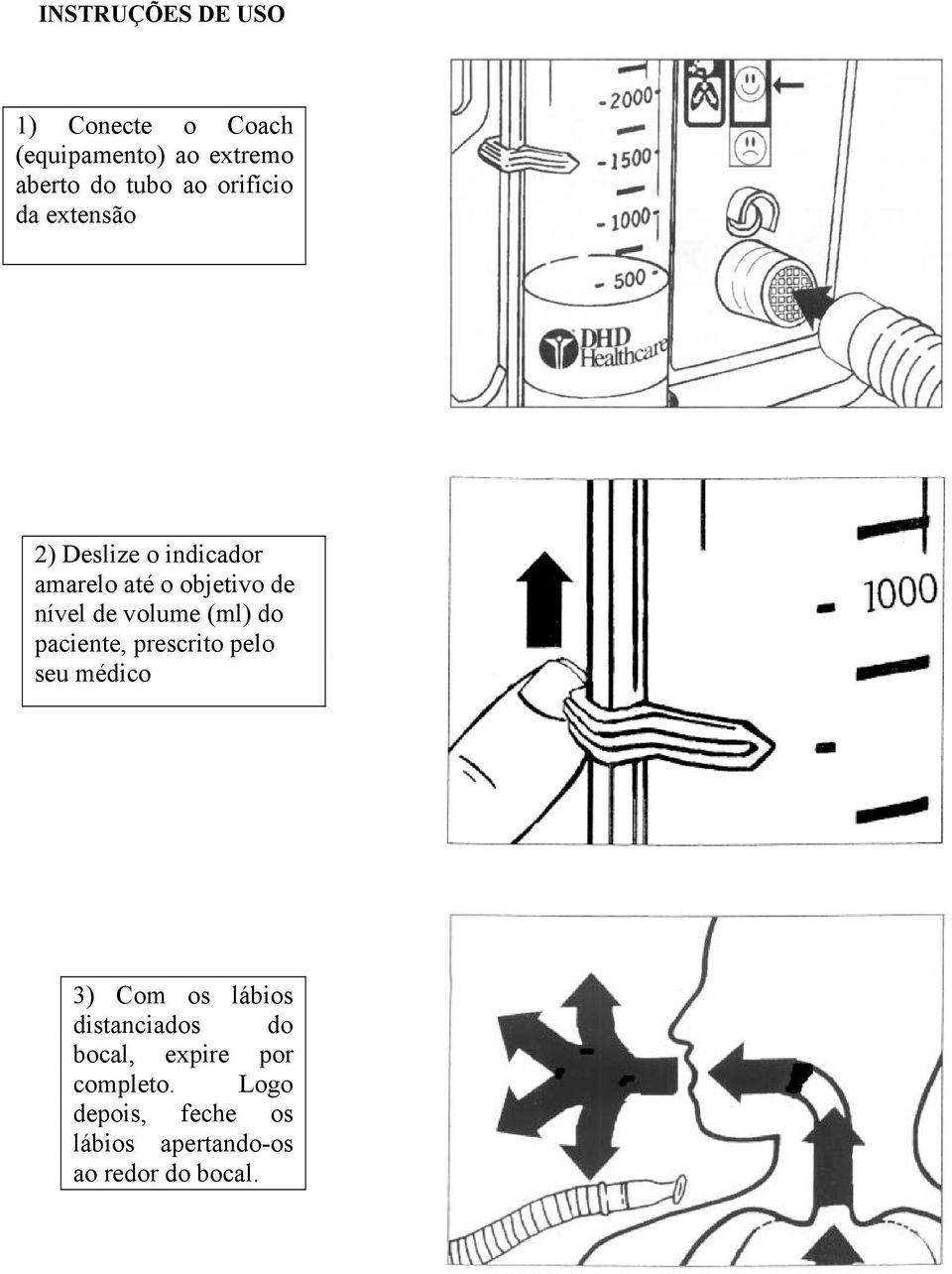 volume (ml) do paciente, prescrito pelo seu médico 3) Com os lábios distanciados