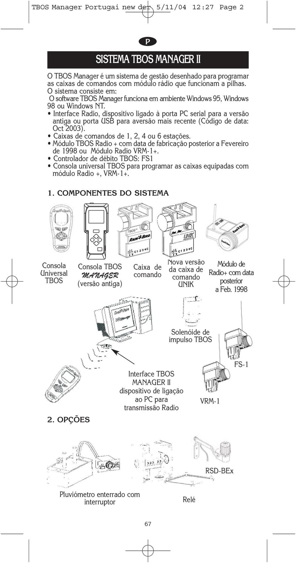 Interface Radio, dispositivo ligado à porta C serial para a versão antiga ou porta USB para aversão mais recente (Código de data: Oct 2003). Caixas de comandos de 1, 2, 4 ou 6 estações.