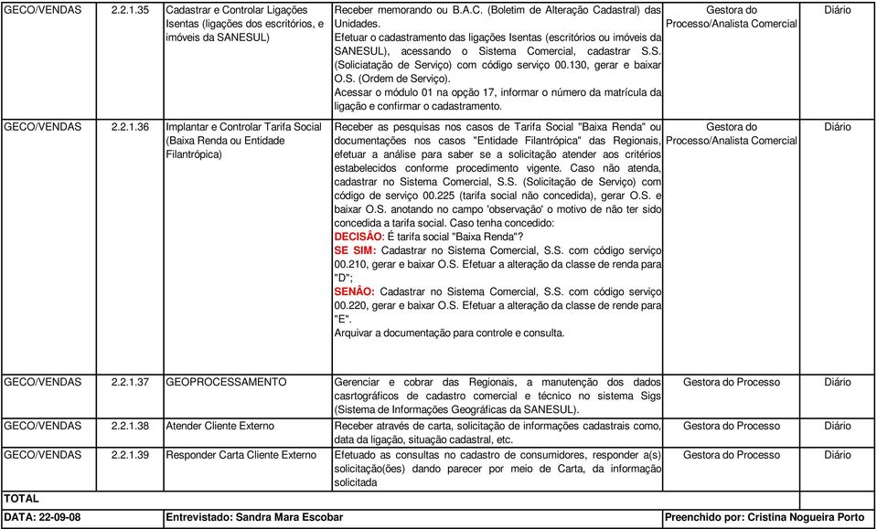 130, gerar e baixar O.S. (Ordem de ). Acessar o módulo 01 na opção 17, informar o número da matrícula da ligação e confirmar o cadastramento.