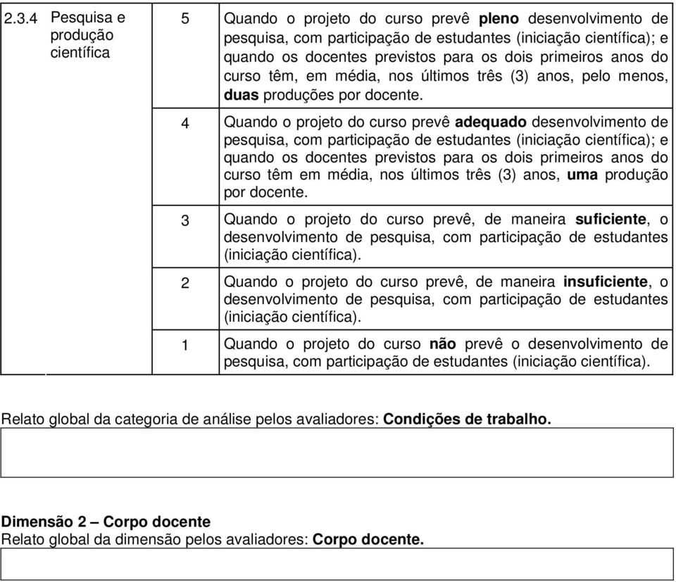 4 Quando o projeto do curso prevê adequado desenvolvimento de pesquisa, com participação de estudantes (iniciação científica); e quando os docentes previstos para os dois primeiros anos do curso têm